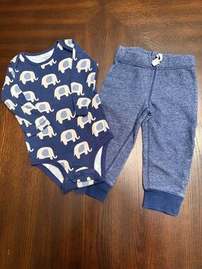 Carter's Navy and Cream Elephant Bodysuit with Blue Heather Joggers